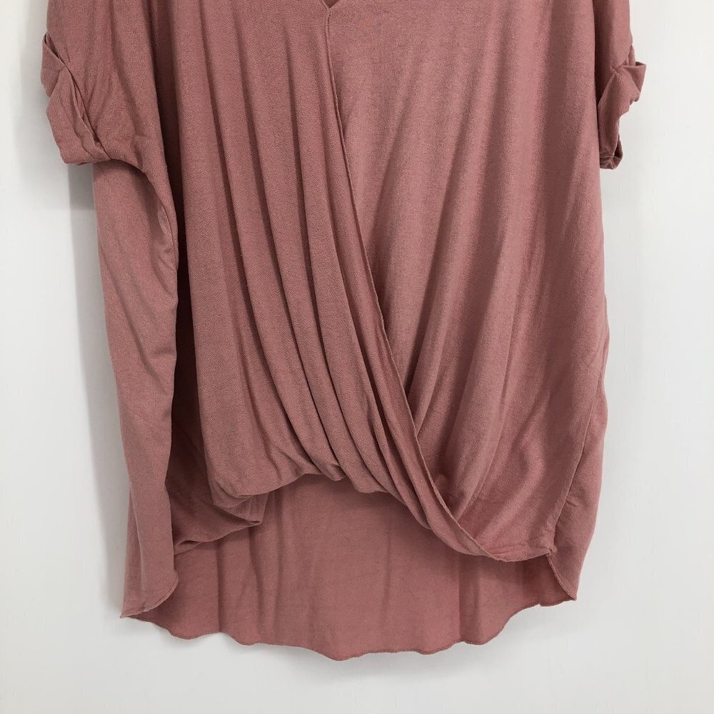 Excuse Me I Have To Go Be Awesome pink flowy short sleeve surplice  wrap top S - Picture 6 of 13